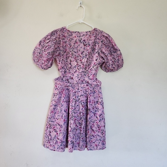 French Connection Mauve Mist Floral V-neck Short Puffed Sleeves Dress size 4 - Picture 3 of 3